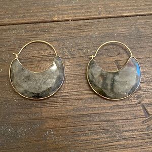 Anthroplogie Crescent Labradorite Stone Hoop Earrings on gold frame
